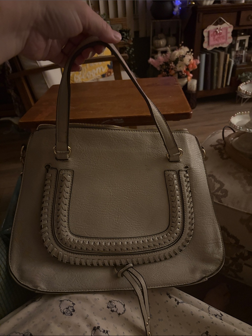 Women's Leather Satchel Handbag in Light Taupe